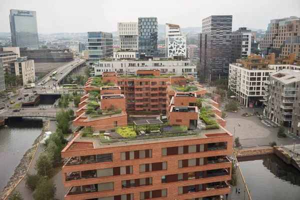 stock image Oslo, Norway, June 20, 2023:  Luxury, waterfront apartment buildings located near the Munch Museum and the Oslo Opera House. 