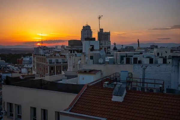 Madrid Spain June 2018 Sun Sets Madrid Horizon Summer Evening — Stock Photo, Image