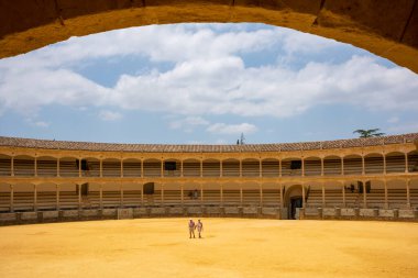 Ronda, İspanya, 27 Haziran 2018: The Plaza de Toros de Ronda, 1779 yılında inşa edilen ve 1785 yılında tamamlanan ilk boğa güreşi ringidir. Arenanın görünümleri. 