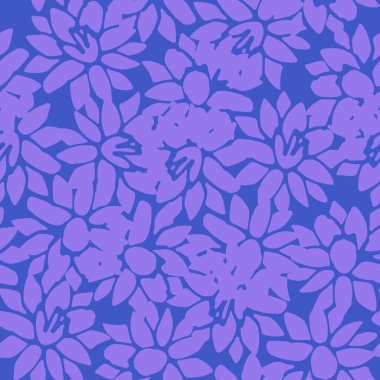 Mor çiçekli siluetler, kusursuz vektör desenleri. Kumaşlar, kırtasiye malzemeleri, hatıra defteri kağıtları, hediye paketi, tekstil ürünleri, geri dönüşler ve güzel ürünler paketleme için yüzeysel baskı tasarımı.