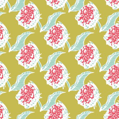 Şakayık çiçekleri kusursuz vektör desenleri oluşturur. Kumaş, kırtasiye, albüm kağıdı, hediye paketi, tekstil, arkaplan ve ambalaj için yüzeysel baskı tasarımı.