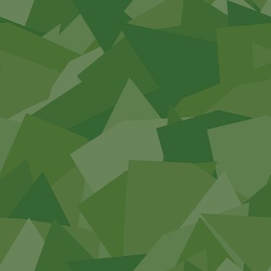 Yeşil geometrik bir kamuflajsız vektör deseni. Kumaş, kırtasiye malzemeleri, ev dekorasyonu, giysi ve kamp malzemeleri için yüzey izi tasarımı.