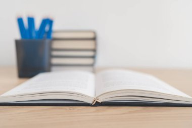 Masada kitap ve ders kitabı yığını var. Ticari başarı fikri öğrenme, planlama ya da çalışma. Eğitim kavramı ve bilgi kavramı. İş adamı ya da öğrenci eğitim becerisi