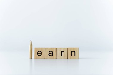 LEARN wording with white background and copy space. Growth idea of business working and education learning success. Businessperson and student skill training and knowledge development