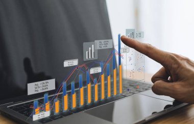 Investor data and information analysis chart for planning in strategy of stock market money or fund. Invest for earning or profit. Investment in business and financial concept of growth and success