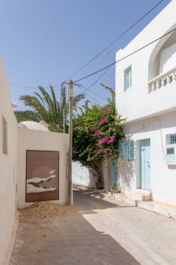 Geleneksel bir kapı desenli ve fayanslı, Hara Sghira er Riadh - Tunus 'ta Djerbahood