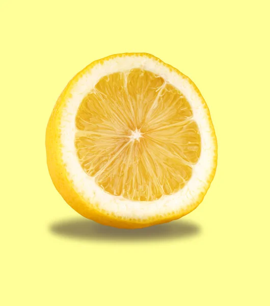 Mogen Citron Halv Skuren Gul Bakgrund Isolerad — Stockfoto