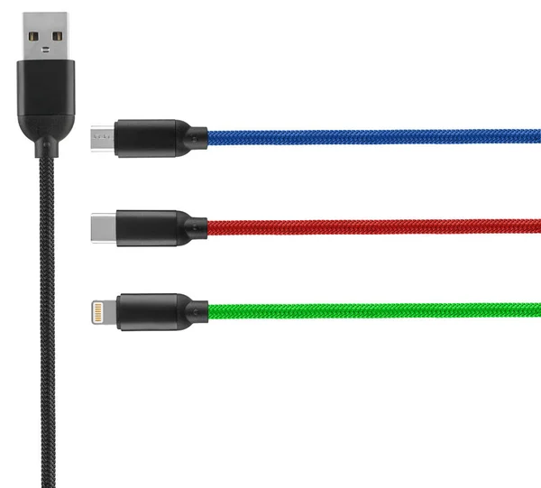 Kabel Mit Typ Microusb Lightning Stecker Isoliert Auf Weißem Hintergrund — Stockfoto