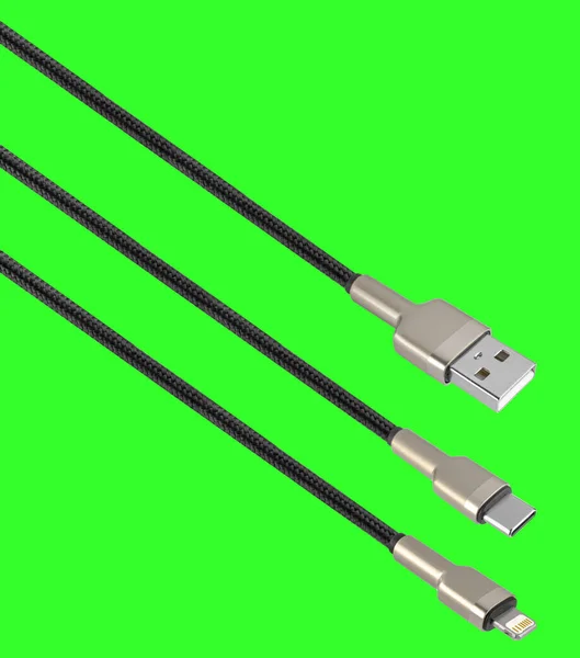 Kabel Und Stecker Usb Typ Lightning Isoliert Auf Grünem Hintergrund — Stockfoto