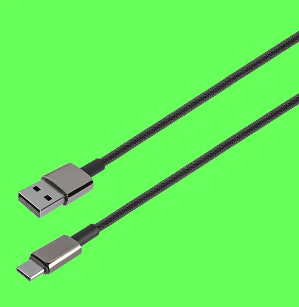 Kabel Und Stecker Usb Typ Isoliert Auf Grünem Hintergrund — Stockfoto