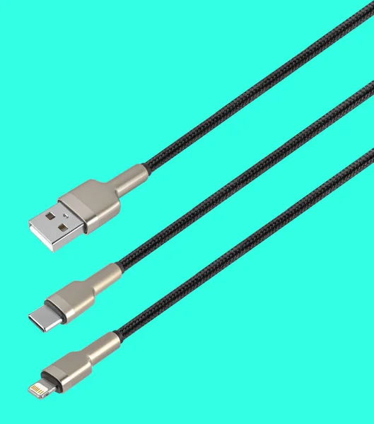 Cable Conector Usb Tipo Rayo Sobre Fondo Azul Aislamiento — Foto de Stock