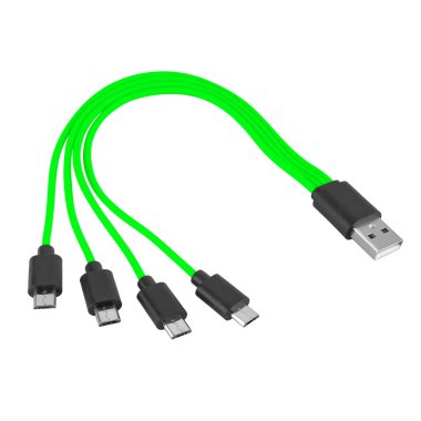 Cable with USB and micro USB connector, on white background