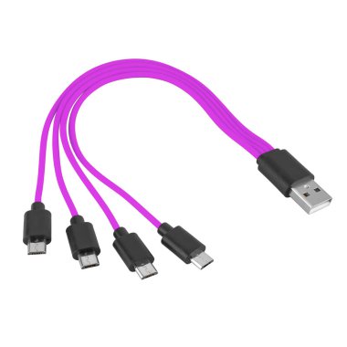 Cable with USB and micro USB connector, on white background