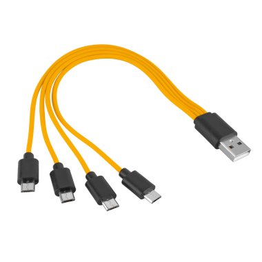 Cable with USB and micro USB connector, on white background