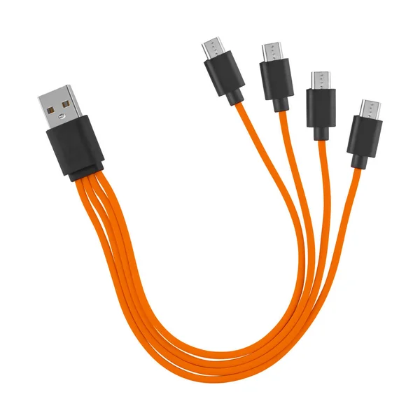 Cable with USB and micro USB connector, on white background