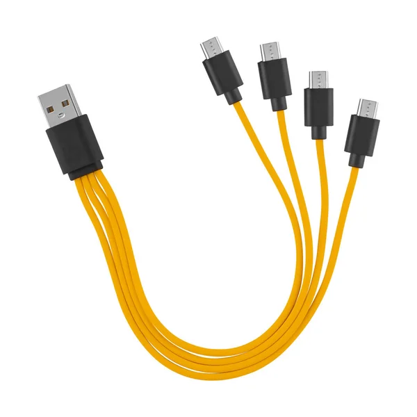 Cable with USB and micro USB connector, on white background