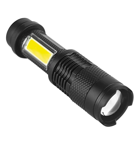 stock image Hand-held LED flashlight white background in insulation