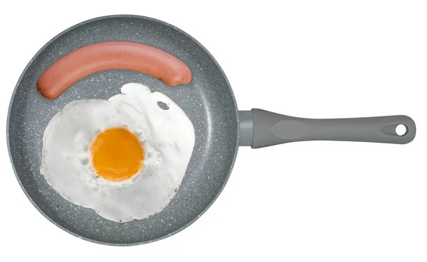 Scrambled Eggs Sausage Frying Pan White Background Isolation — Stock Photo, Image