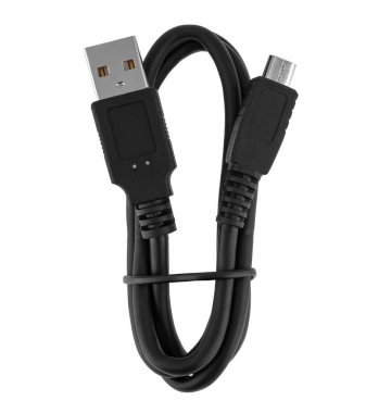 Beyaz arkaplanda yalıtılmış USB ve mikro USB bağlantısına sahip kablo