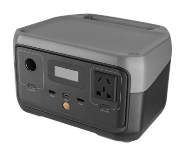 İzolasyonda beyaz zemin üzerinde taşınabilir şarj güç istasyonu