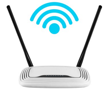 İzolasyonda beyaz bir arkaplanda Wi-Fi ağ yönlendirici
