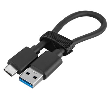 İzolasyonda beyaz arkaplan üzerinde USB konnektör Type-C ile kablo