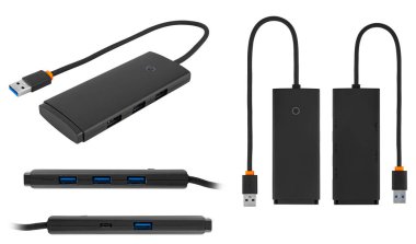 USB-Hub kart okuyucusu beyaz arkaplanda izole edildi