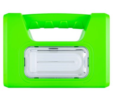 İzolasyonda beyaz arkaplanda pille çalışan el feneri