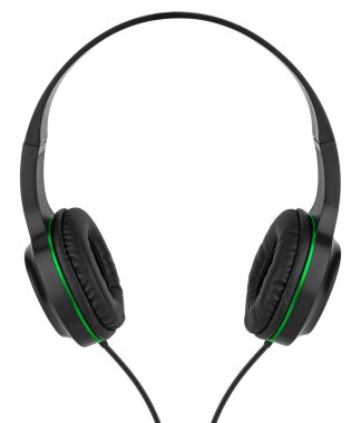 Kablolu kulaklıklar, bilgisayar aksesuarları beyaz arka planda izole edilmiş.