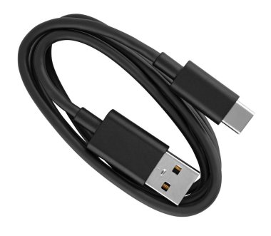 Beyaz arkaplandaki kablo ve C ve USB bağlantıları