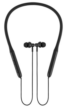 Kablosuz akustik kulaklıklar, telefon aksesuarları, izolasyonda beyaz arka planda.