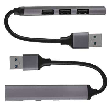 İzolasyon içindeki beyaz arkaplandaki birkaç USB portu için kart okuyucu