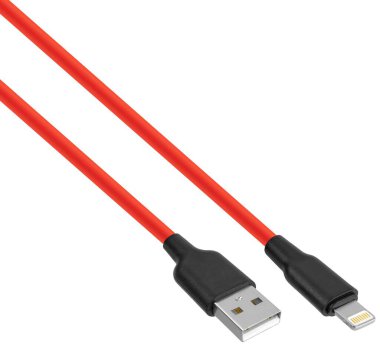 Yalıtımda beyaz arkaplanda Şimşek ve USB bağlantısıyla kablo