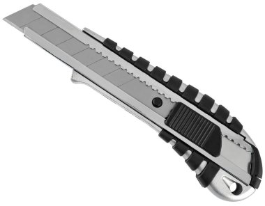 Bölünmüş montaj bıçağı, 18 mm, beyaz arka planda yalıtılmış.