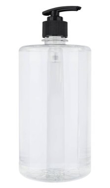 Kutulu plastik şişe, izolasyonda beyaz bir zemin üzerinde..