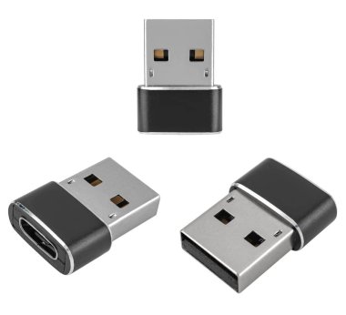 İzolasyondaki beyaz arkaplanda C Tipi 'nden USB' ye bağlayıcı adaptörü.