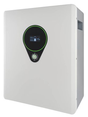 Güneş panelleri için lityum iyonlu batarya beyaz bir arka planda yalıtım.