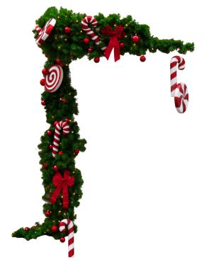 Kapıda şeffaf bir arka planda dekoratif Noel süslemeleri var.