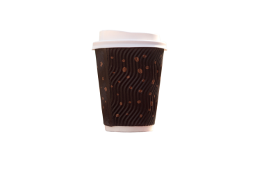 Tek kullanımlık kahve fincanı, şeffaf arka planda.