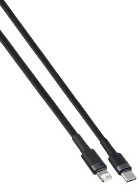 Beyaz arkaplan üzerinde sunulan Şimşek ve USB bağlantıları ile kablo.