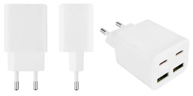 Kare şeklinde şarj bloğu, yandan yakın plan. Davanın lenslerini ve yüzey dokusunu net bir şekilde görebilirsiniz..