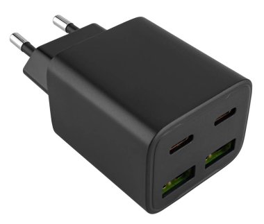 Kare şeklinde şarj bloğu, yandan yakın plan. Davanın lenslerini ve yüzey dokusunu net bir şekilde görebilirsiniz..