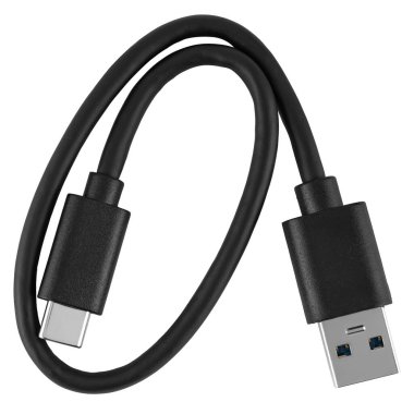 USB 'den C tipi kabloya siyah plastik yalıtım. Yükleme ve veri transferi için evrensel seçenek.