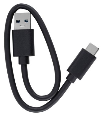 USB 'den C tipi kabloya siyah plastik yalıtım. Yükleme ve veri transferi için evrensel seçenek.