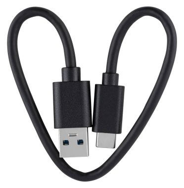 USB 'den C tipi kabloya siyah plastik yalıtım. Yükleme ve veri transferi için evrensel seçenek.