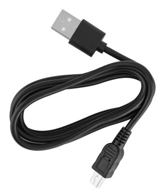 Mini USB ve USB bağlantıları olan kaliteli kablo. İzolasyonda beyaz bir arkaplanda