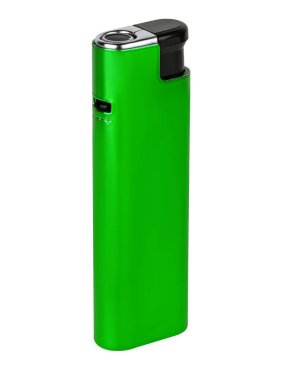 Sigara ve puro yakmak için metal gaz çakmağı. İzolasyonda beyaz bir arka planda. Şık tasarım ve kolay tek dokunuşlu işlem.