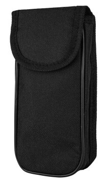 Çanta, beyaz arka planda bir aygıt saklamak için cırt cırt yapıştırıcılı dayanıklı malzemeden yapılmış..