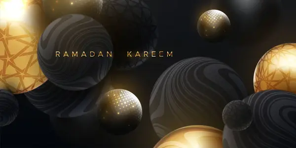 Ramadan Kareem Projekt Wakacyjny Czarne Złote Sfery Abstrakcyjne Brokatami Wzorem Grafika Wektorowa
