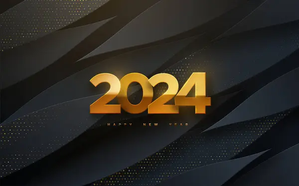 Feliz Ano Novo 2024 Ilustração Feriado Vetorial Números Dourados 2024 Vetor De Stock
